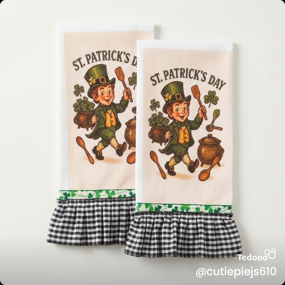 St. Patrick's Day Kitchen Towels with Leprechaun Design